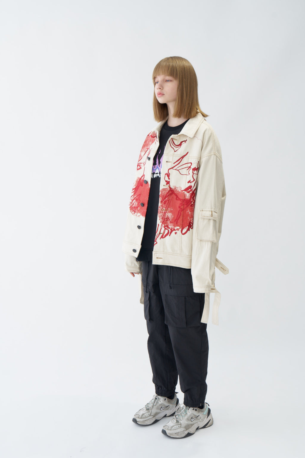 Red Sketch Art Denim Jacket