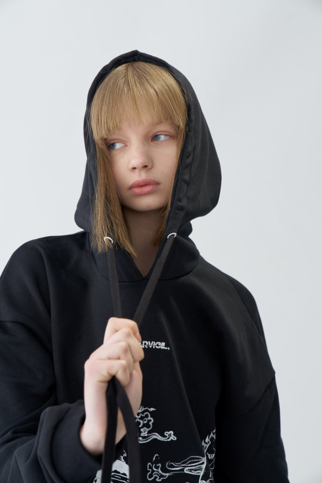 Traditional Chinese Ink Illustration Oversized Black Hoodie