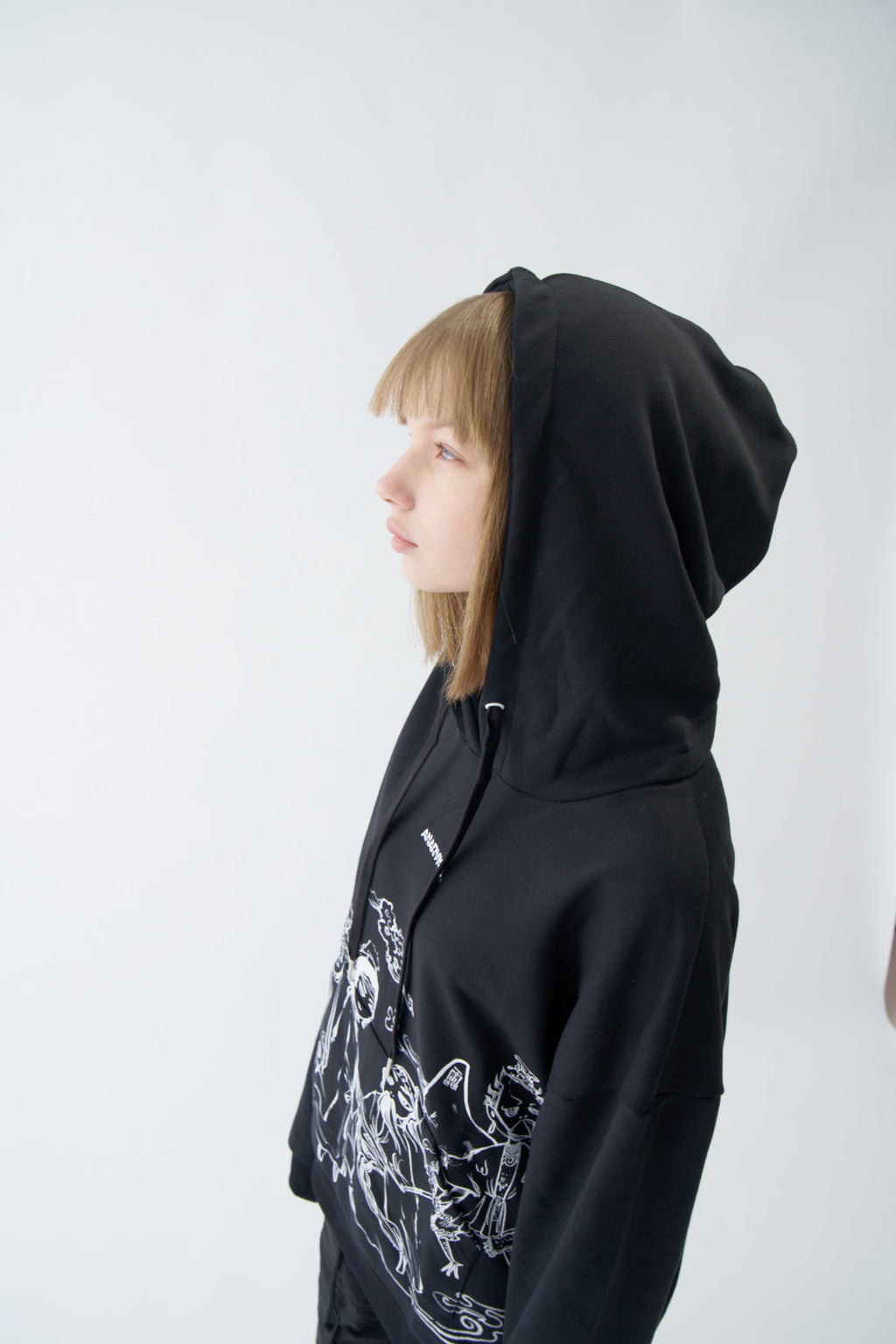 Traditional Chinese Ink Illustration Oversized Black Hoodie