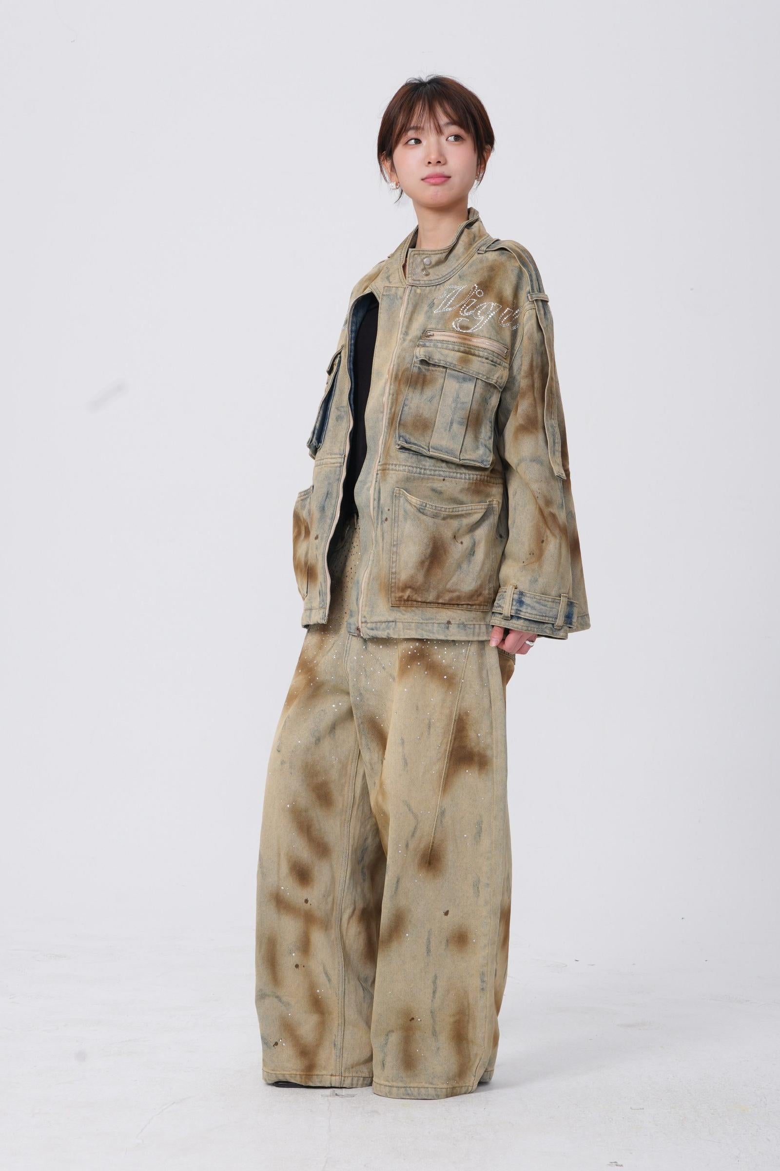 Aged Utility Wide-Leg Pants