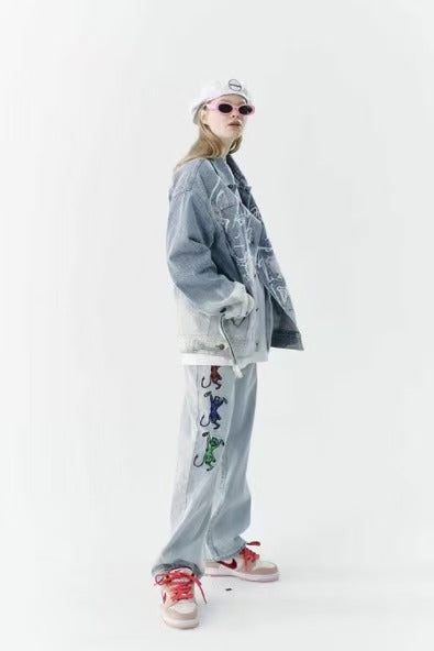 Graffiti Motion Wide-Leg Denim Pants