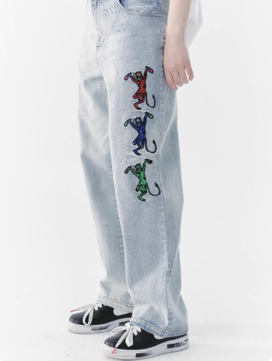 Graffiti Motion Wide-Leg Denim Pants