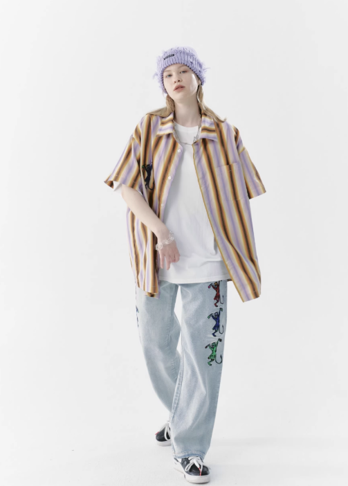 Graffiti Motion Wide-Leg Denim Pants